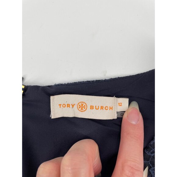 Tory Burch Womens Size 12 Lace Sleeveless Sheath Dress Navy Blue Formal Cocktail - Picture 4 of 8